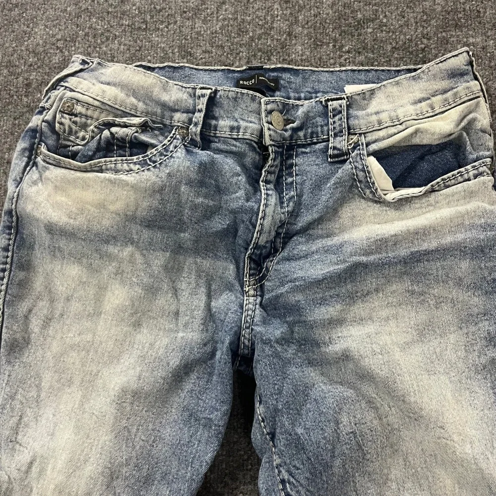 True Religion Jeans Mens Size 36 Blue Rocco Relaxed Acid Wash Stretch Denim